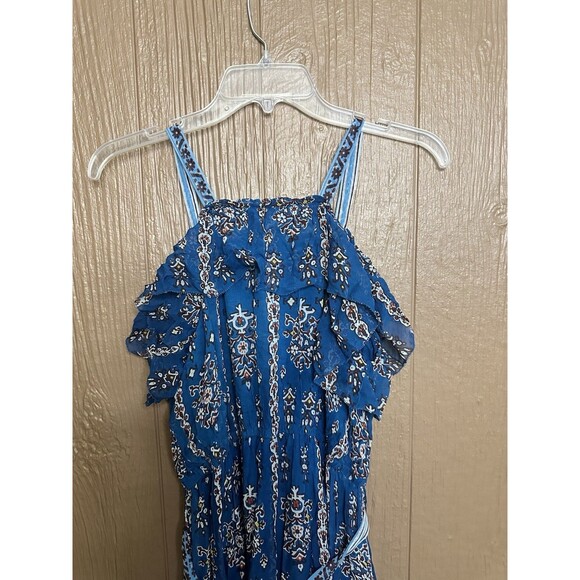 Anthropologie Sasha Ruffled Maxi Dress Size M Blue Paisley Print Halter Neck - Picture 8 of 8